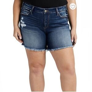 Silver Jeans Suki Curvy Fit Mid-Rise Short Plus Size 24W Blue Denim